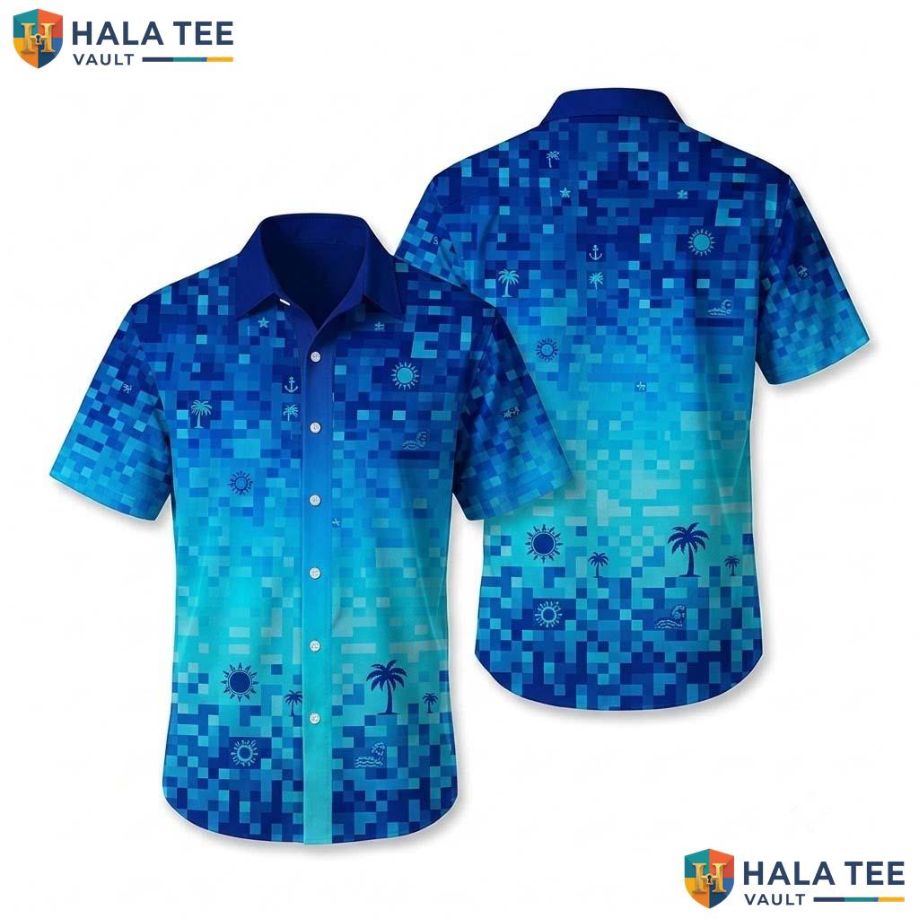 Blue Digital Camouflage Hawaiian Shirt Mens Short Sleeve Vacation Top