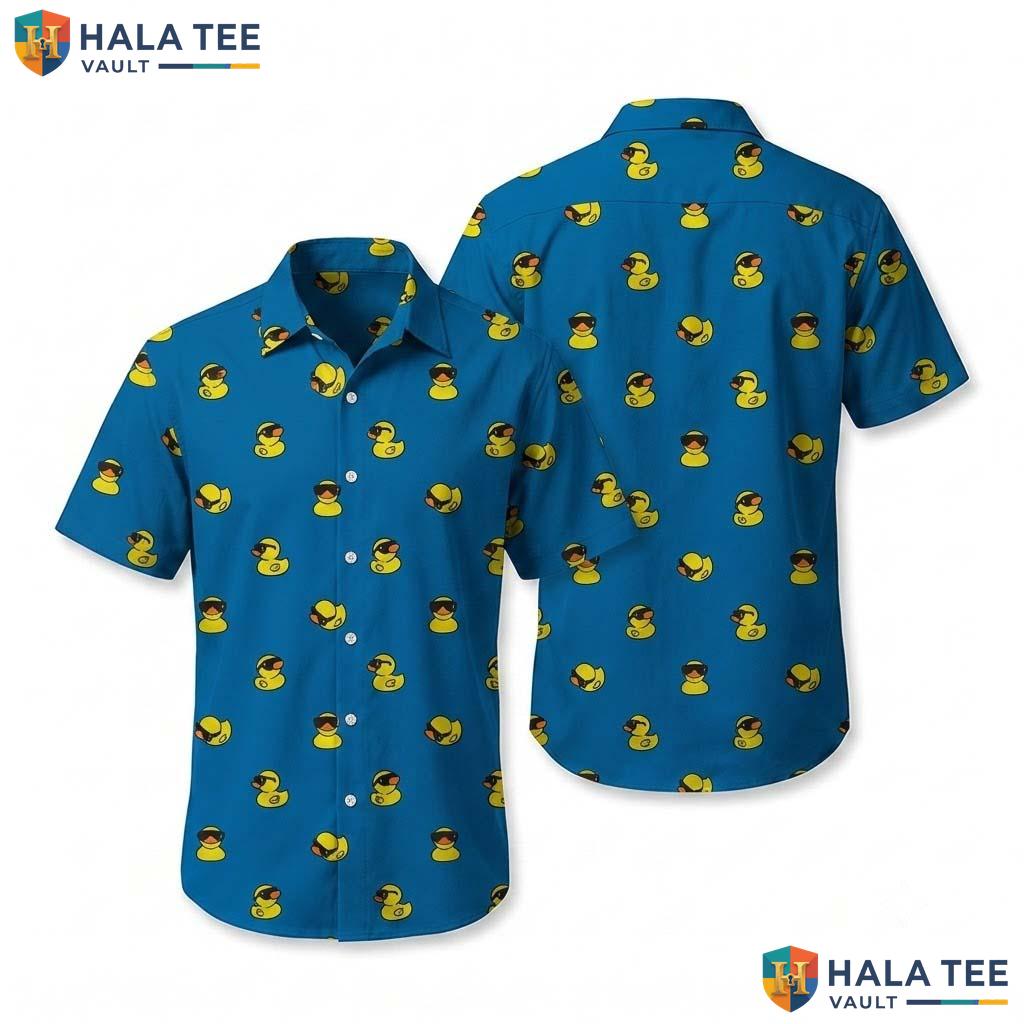 Blue Duck Pattern Hawaiian Shirt Mens Novelty Graphic Aloha Button Up