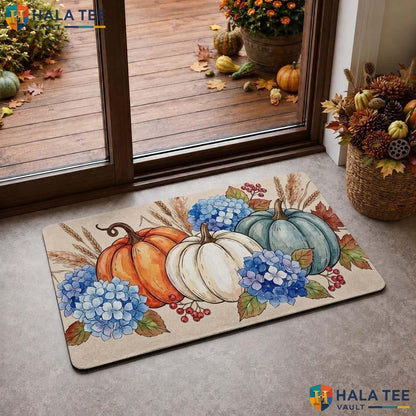 Blue Hydrangea Fall Doormat Whimsical Autumn Entrance Rug Halloween