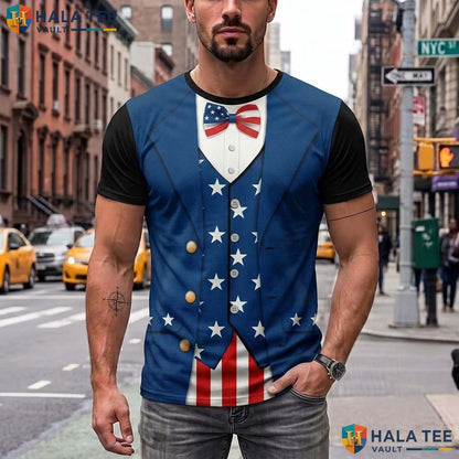 Blue Independence Day 3D Printed T-Shirt Mens Fourth Of July Patriotic Party Top