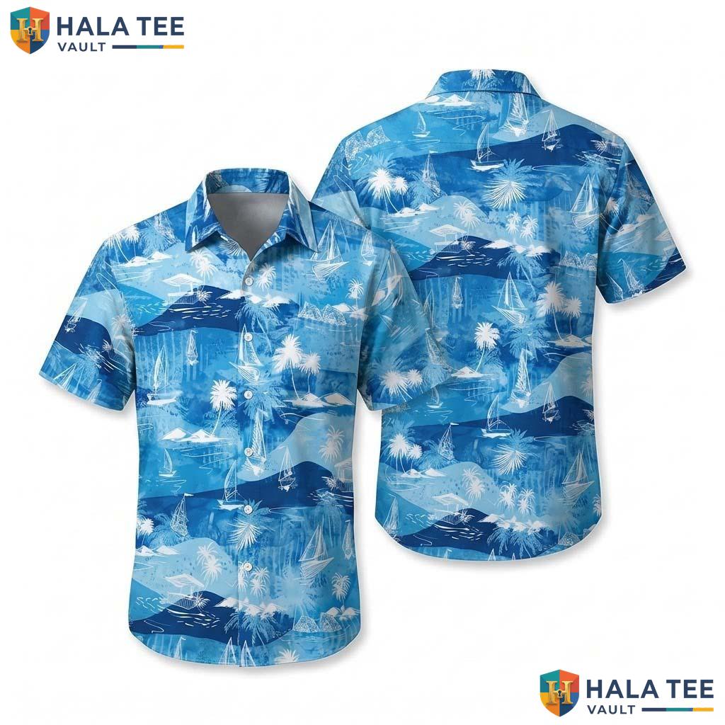 Blue Islands Graphic Hawaiian Shirt Mens Short Sleeve Beach Vacation Top