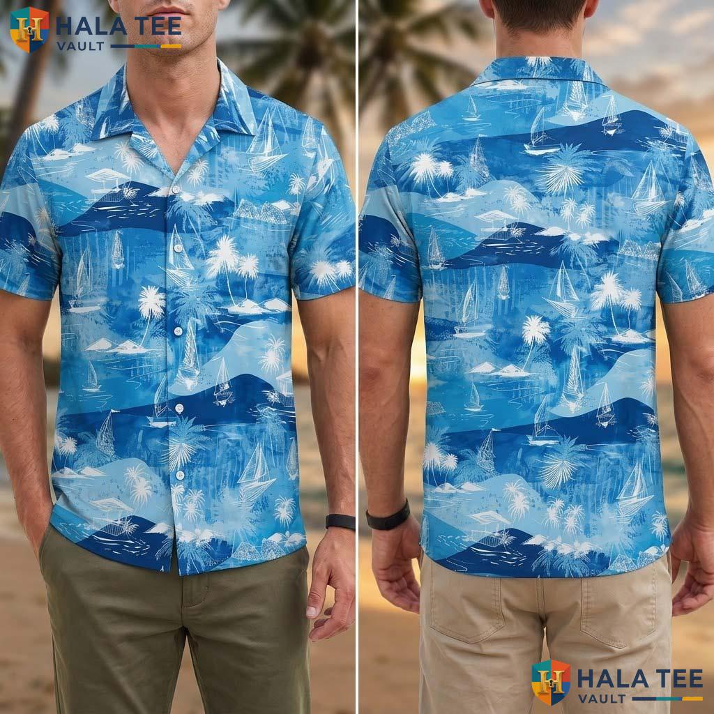 Blue Islands Graphic Tropical Shirt Mens Short Sleeve Beach Vacation Top
