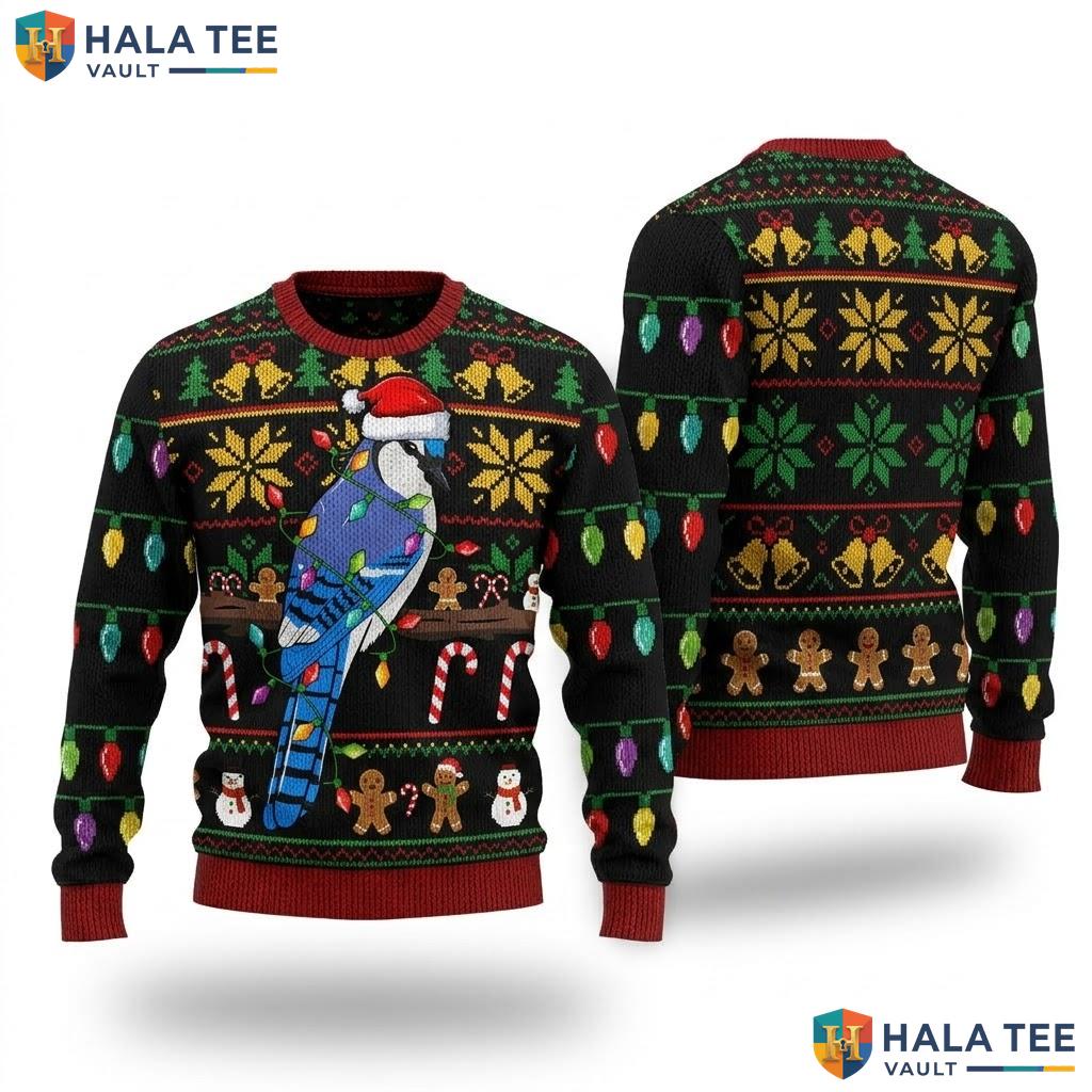 Blue Jay Bird Lights Ugly Christmas Sweater Funny Animal Holiday Top