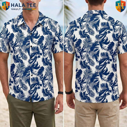 Blue Leaf White Tropical Shirt Mens Tropical Casual Summer Beach Outfit