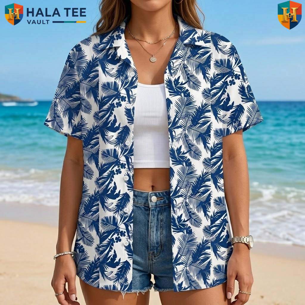 Blue Leaf White Short-sleeve button-up shirt Mens Tropical Casual Summer Beach Outfit