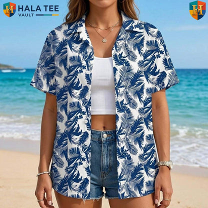 Blue Leaf White Short-sleeve button-up shirt Mens Tropical Casual Summer Beach Outfit