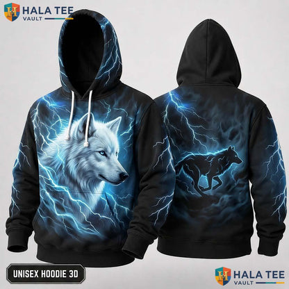 Blue Lightning Wolf 3D Hoodie Fierce Graphic Alternative Fashion Apparel