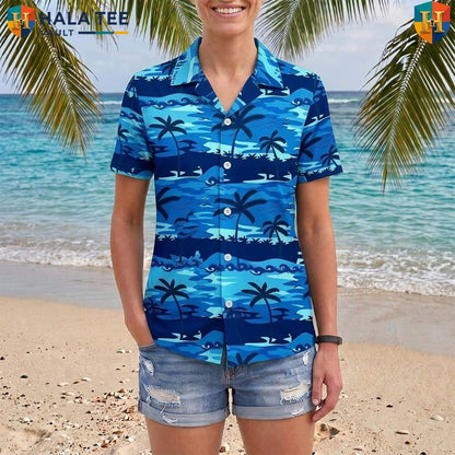 Blue Palm Tree Aloha TShirt Mens Tropical Casual Summer Beachwear Top