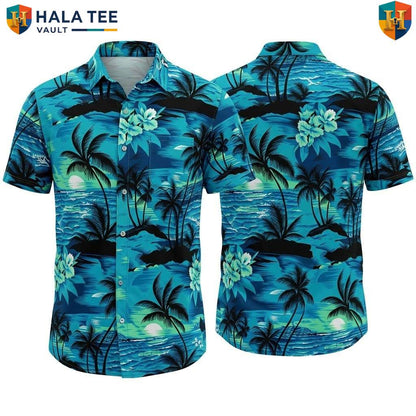 Blue Palm Tree Hawaiian Shirt Mens Tropical Casual Summer Beach Outfit