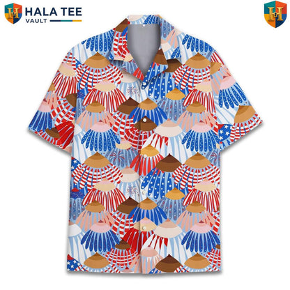 Blue Patriotic USA Aloha Shirt Mens Fourth Of July Holiday Celebration Gear