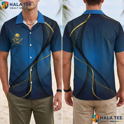 Blue Pirate Flag Aloha T-Shirt Mens Funny Buccaneer Summer Beach Outfit