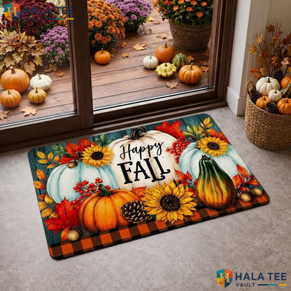 Blue Pumpkin Halloween Front Doormat Non Slip Ghost Spider Web Entryway Rug