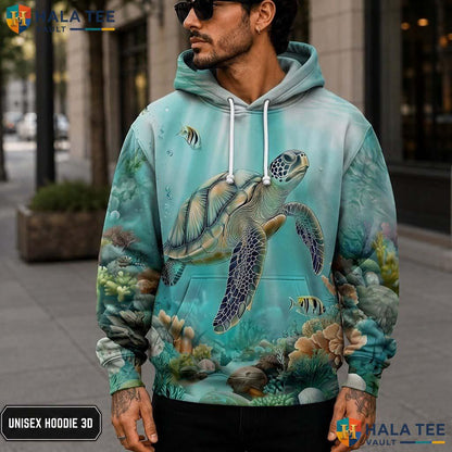 Blue Sea Turtle Skull Hoodie Men Women 3D Graphic Novelty Pullover Top 3D Printed Hoodie