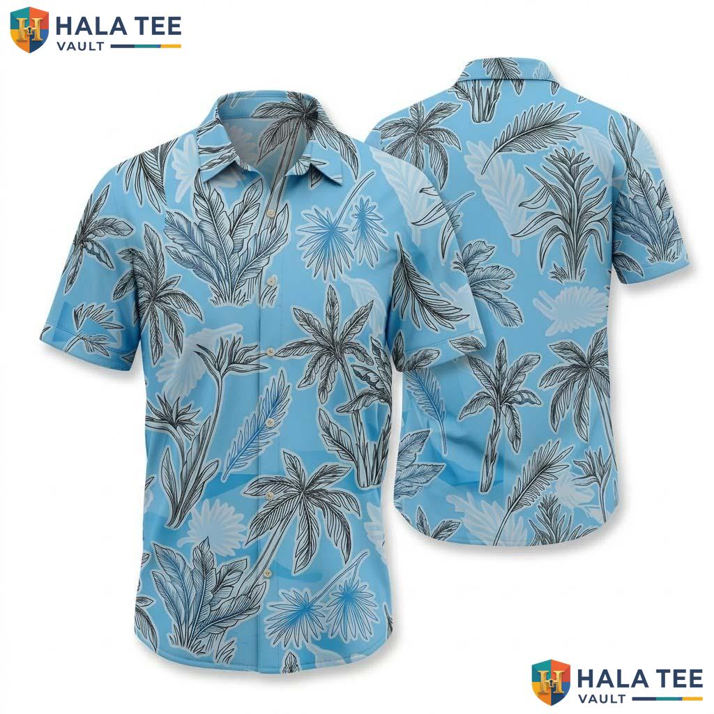 Blue Tree Pattern Hawaiian Shirt Mens Short Sleeve Vacation Button Down
