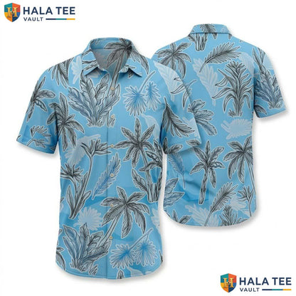 Blue Tree Pattern Hawaiian Shirt Mens Short Sleeve Vacation Button Down