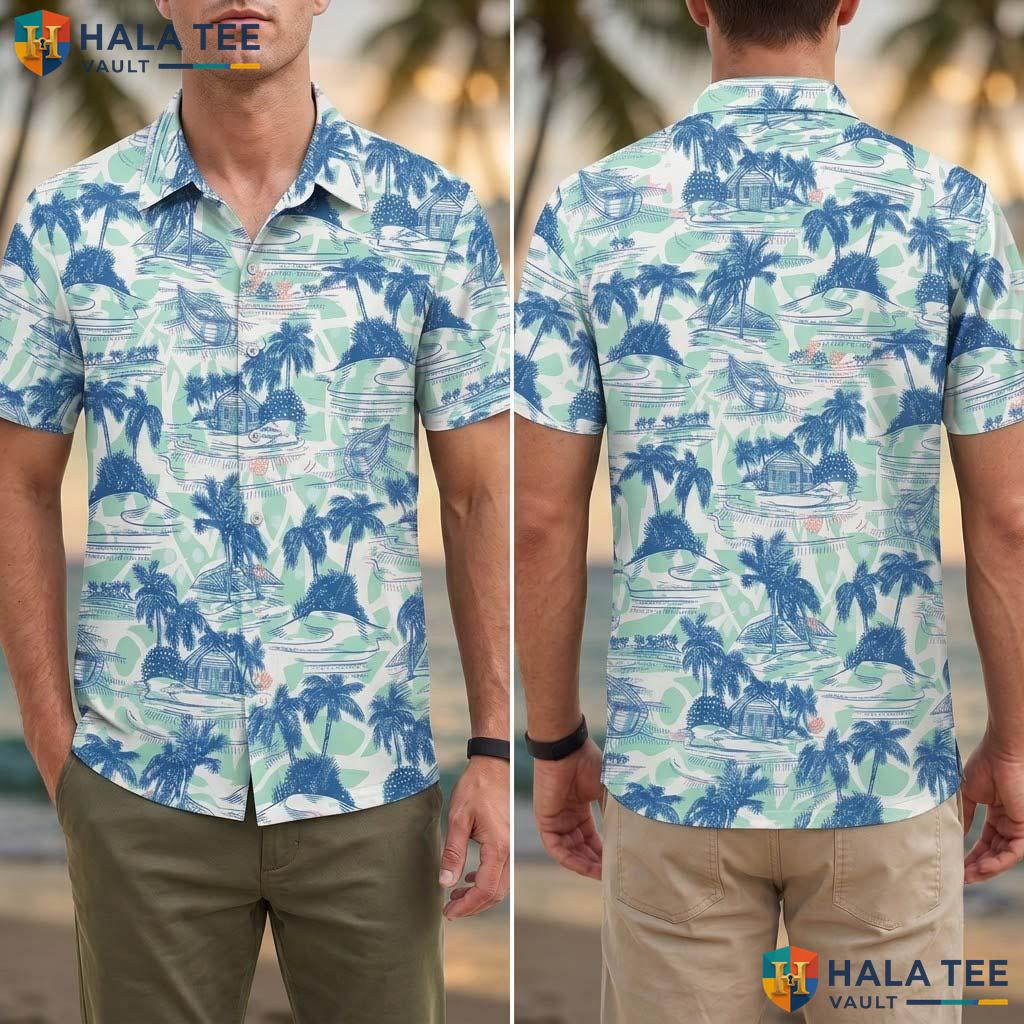 Blue Tree Tropical Tropical Shirt Mens Short Sleeve Aloha Beach Apparel