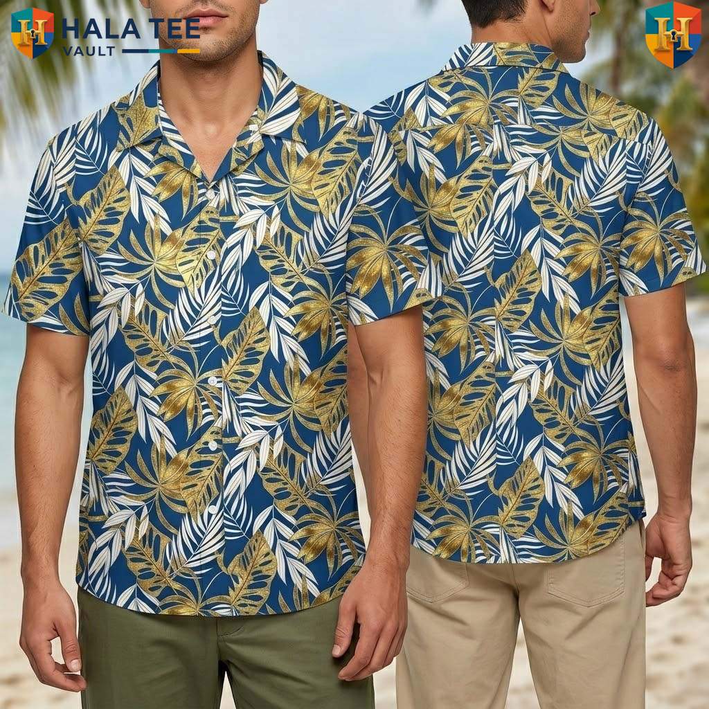 Blue Tropical Leaf Tropical Shirt Mens Casual Summer Beach Button Down
