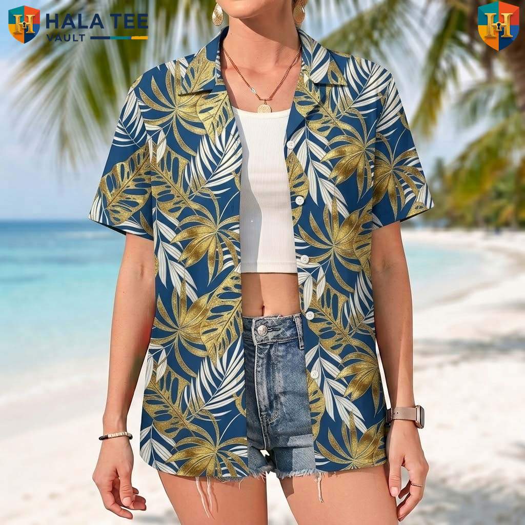 Blue Tropical Leaf Short-sleeve button-up shirt Mens Casual Summer Beach Button Down