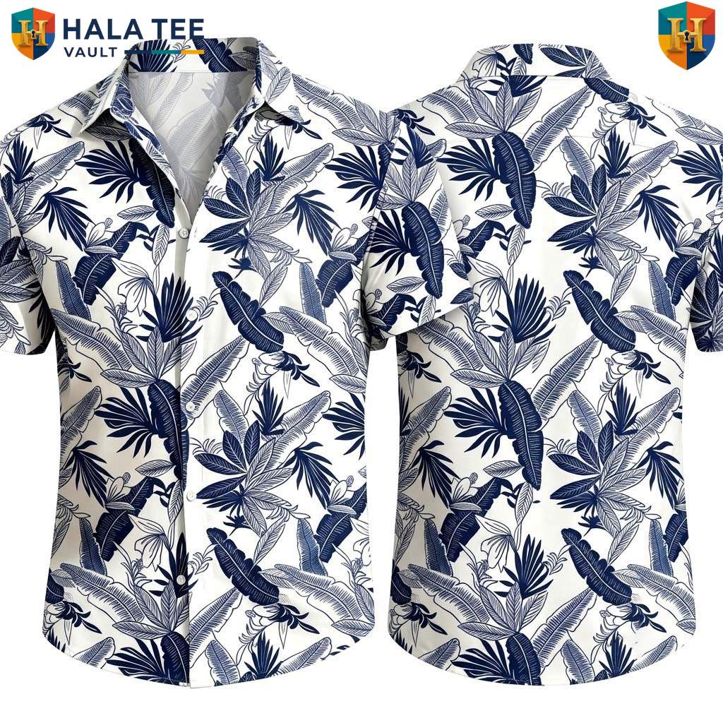 Blue Tropical Leaf Hawaiian Shirt Mens Casual Summer Beach Vacation Outfit