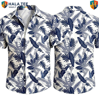 Blue Tropical Leaf Hawaiian Shirt Mens Casual Summer Beach Vacation Outfit
