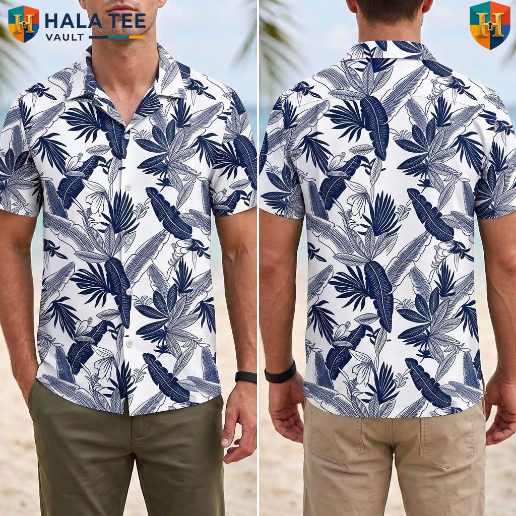 Blue Tropical Leaf Tropical Shirt Mens Casual Summer Beach Vacation Outfit
