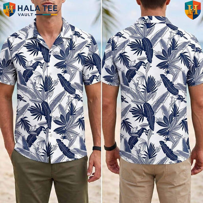 Blue Tropical Leaf Tropical Shirt Mens Casual Summer Beach Vacation Outfit