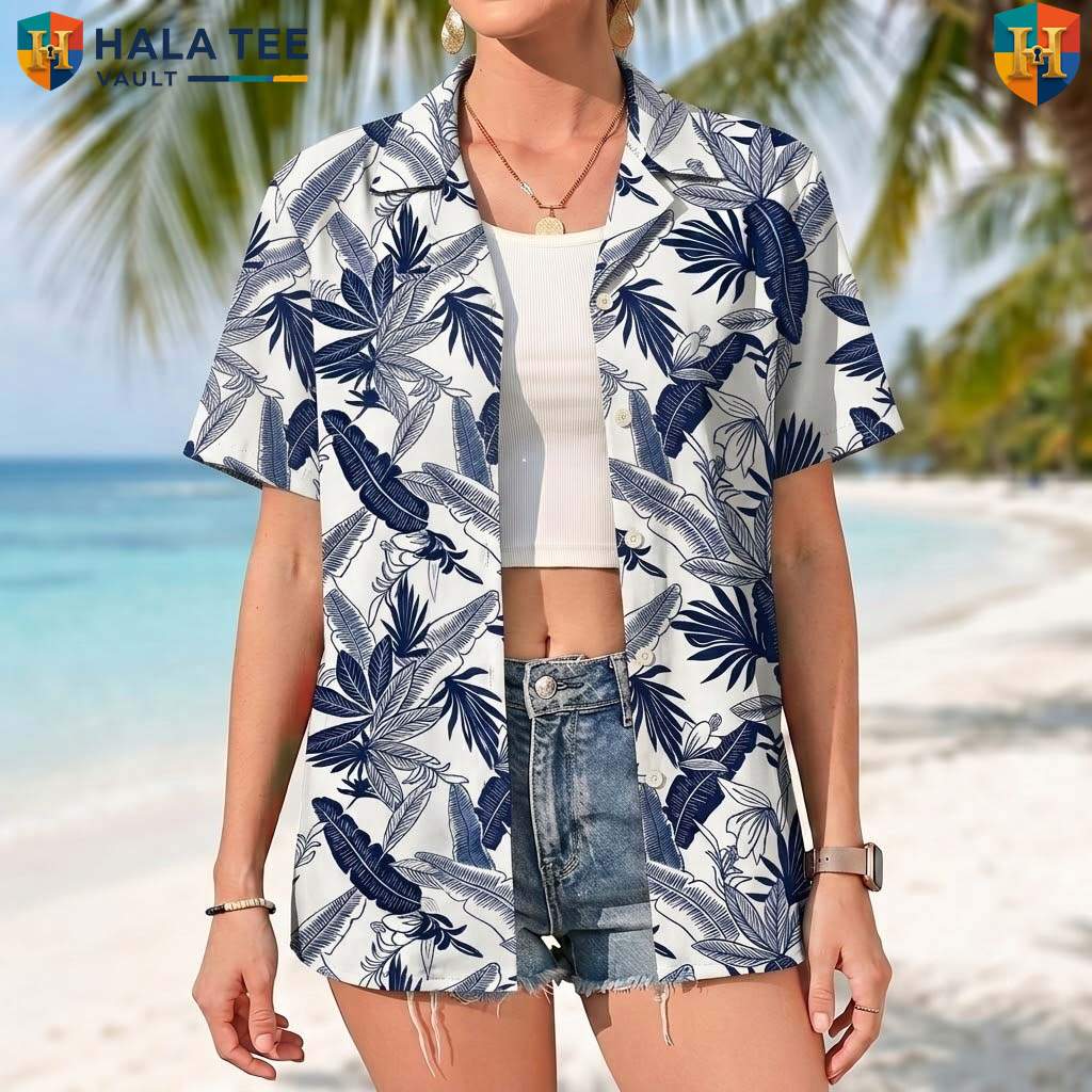 Blue Tropical Leaf Short-sleeve button-up shirt Mens Casual Summer Beach Vacation Outfit