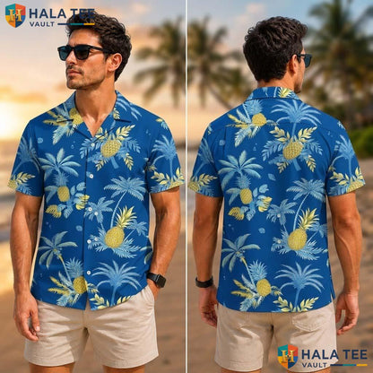 Blue Tropical Palm Tropical Shirt Pineapple Neon Dinosaur Boys 3d Button Down
