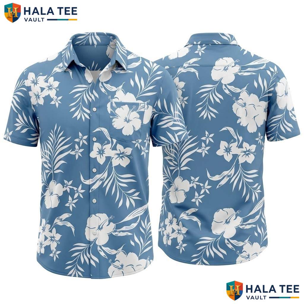 Blue White Floral Aloha Shirt Mens Tropical Casual Summer Beach Outfit