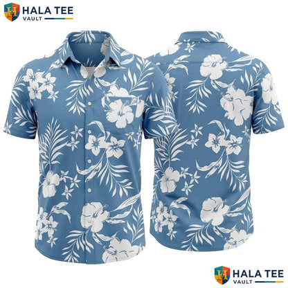 Blue White Floral Aloha Shirt Mens Tropical Casual Summer Beach Outfit