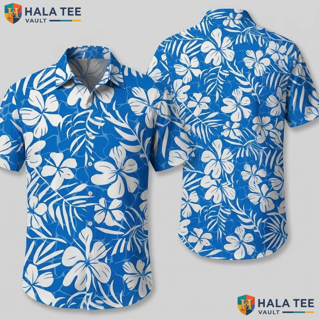 Blue White Pattern Hawaiian Shirt Mens Short Sleeve Beach Button Down