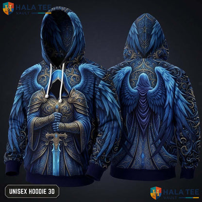 Blue Winged Grim Reaper 3D Hoodie Retro Gothic Fantasy Fashion Apparel