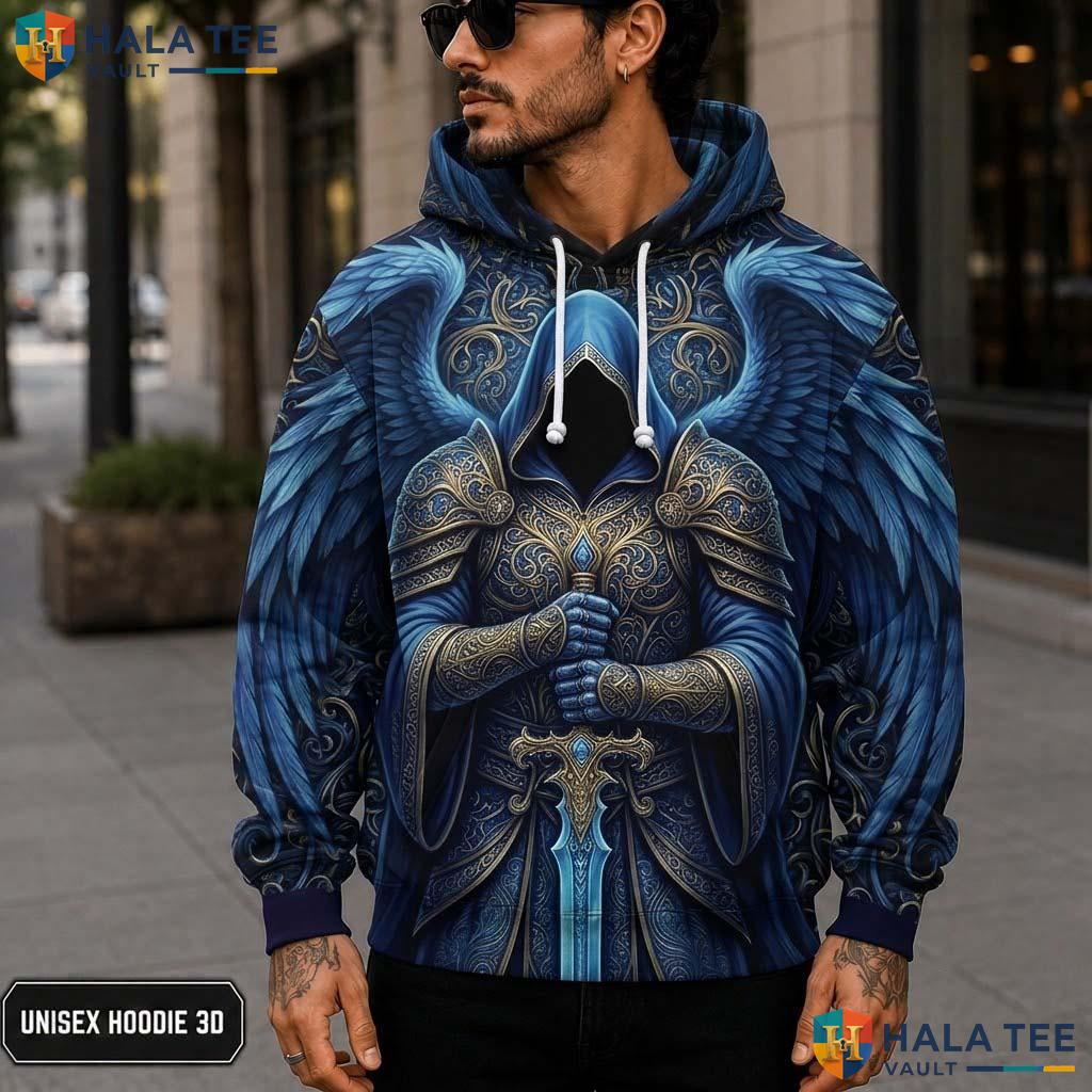 Blue Winged Grim Reaper 3D Printed Hoodie Retro Gothic Fantasy Fashion Apparel