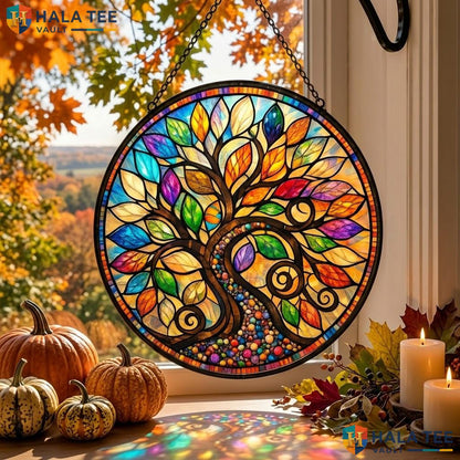 Bohemian Tree Crow Stained Glass Suncatcher Mystical Moon Indoor Decor Adult