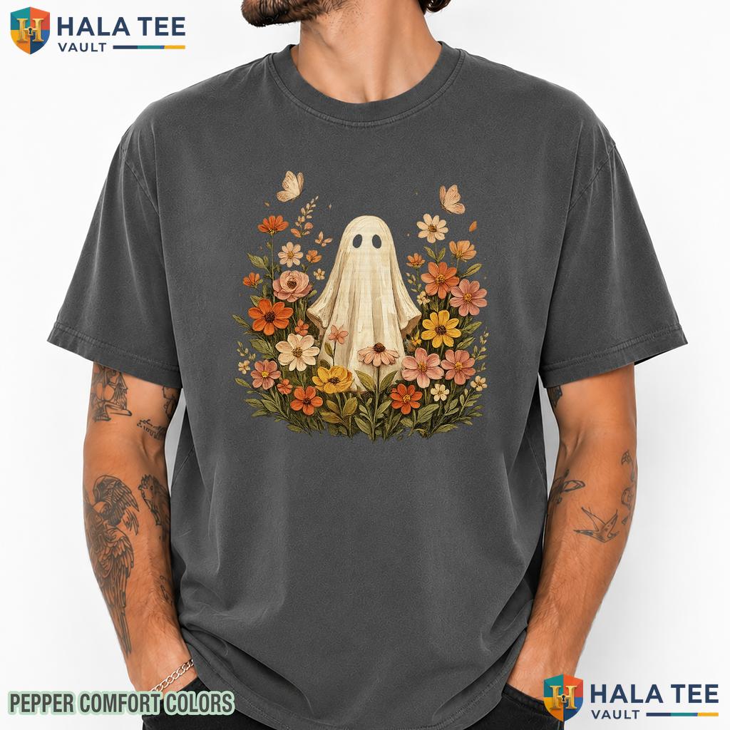 Boho Floral Ghost Fall Comfort Colors T Shirt Cozy Season Pumpkin Lover Top Vintage Washed Tee