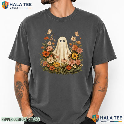 Boho Floral Ghost Fall Comfort Colors T Shirt Cozy Season Pumpkin Lover Top Vintage Washed Tee