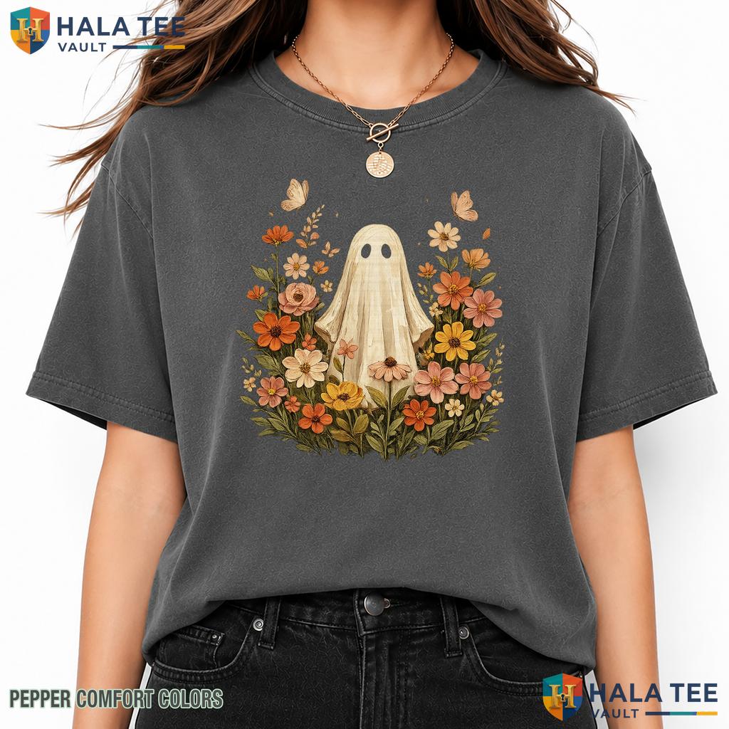 Boho Floral Ghost Fall Comfort Colors T Shirt Cozy Season Pumpkin Lover Top Heavyweight Cotton T-Shirt