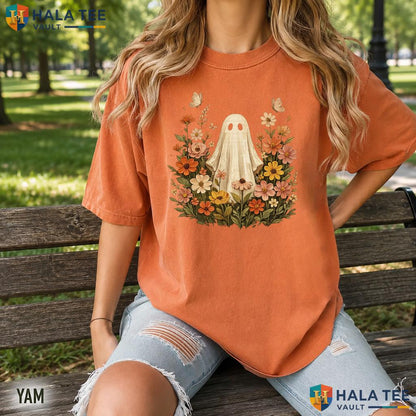 Boho Floral Ghost Fall Comfort Colors T Shirt Cozy Season Pumpkin Lover Top Relaxed Fit Tee
