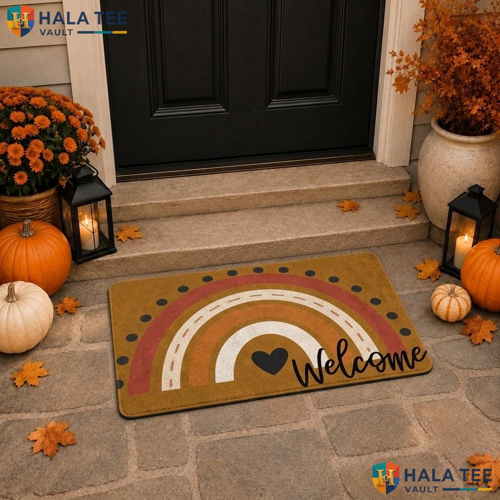 Boho Rainbow Halloween Doormat Happy Jack O Lantern Spooky Witches Hat Rug