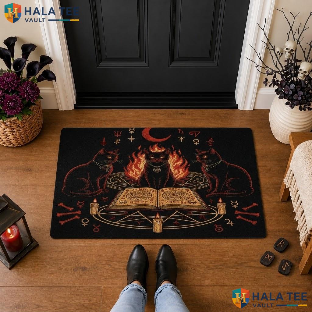Bombays Cats Halloween Front door mat Holiday Witchy Non Slip Spooky Porch Rug