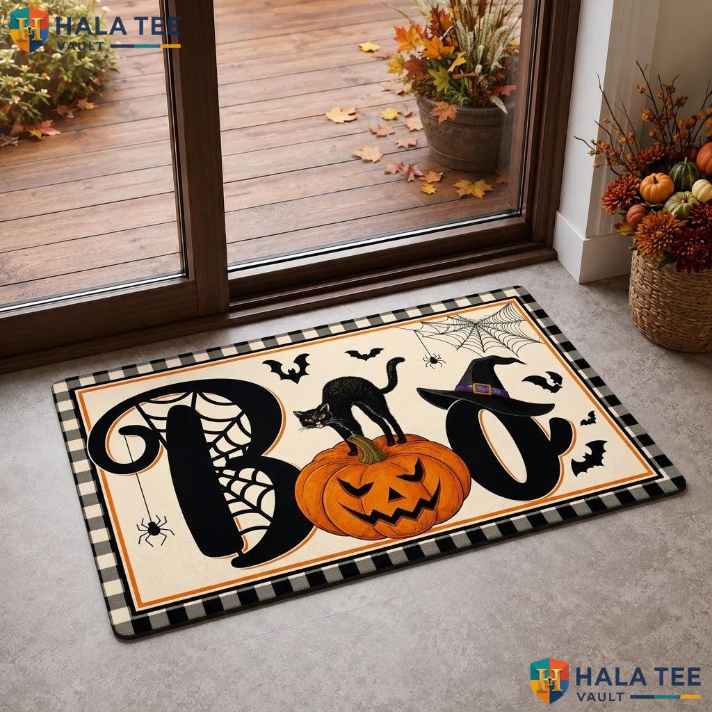 Bonsai Tree Halloween Doormat Boo Pumpkin Outdoor Welcome Rug For Porch