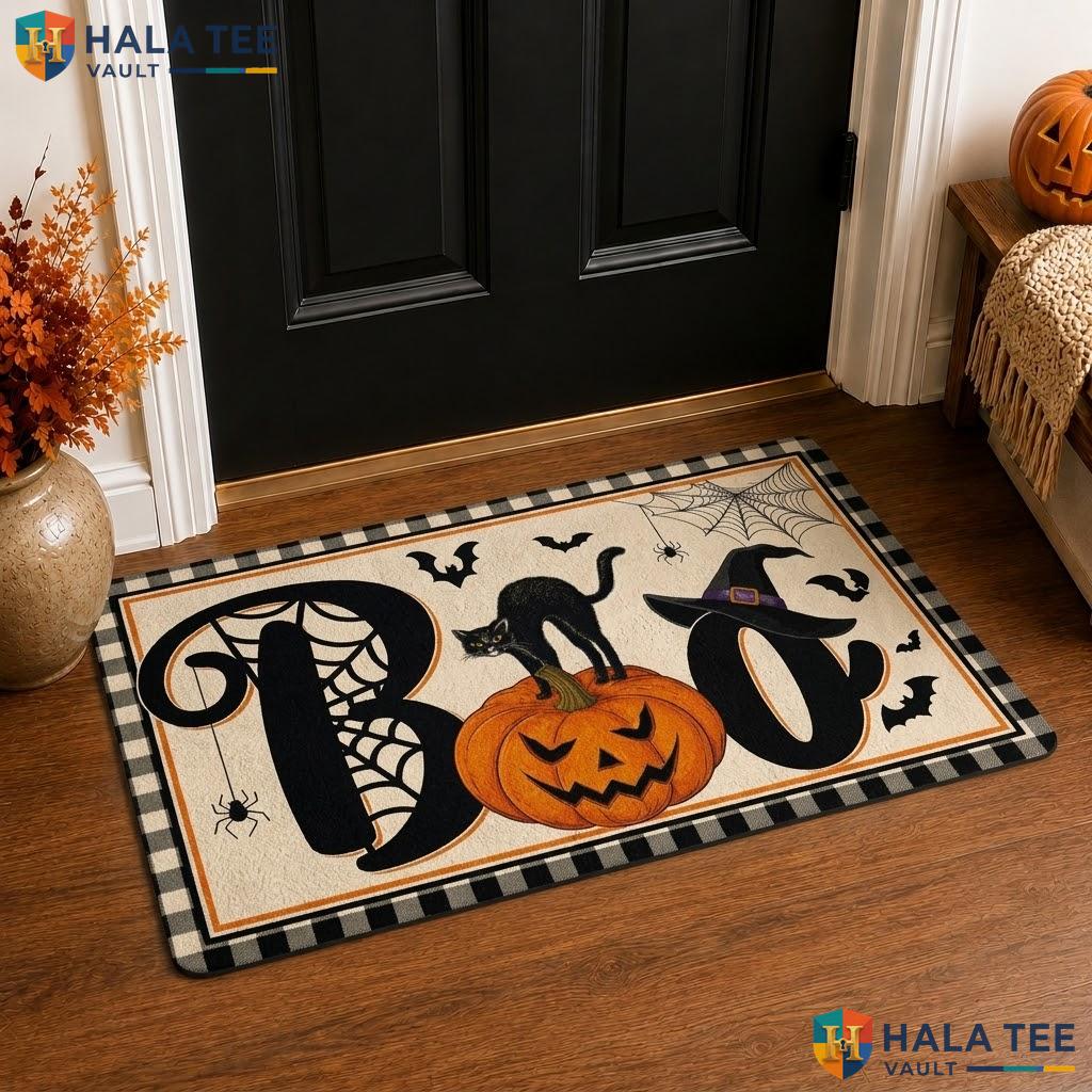 Bonsai Tree Halloween Front door mat Boo Pumpkin Outdoor Welcome Rug For Porch