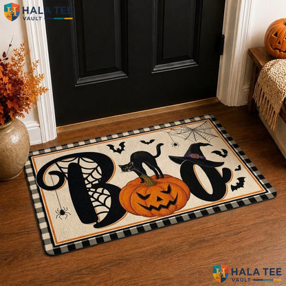 Bonsai Tree Halloween Front door mat Boo Pumpkin Outdoor Welcome Rug For Porch