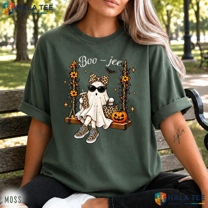 Boo JEE Ghost Pumpkin Coffee Comfort Colors Shirt Halloween Leopard
