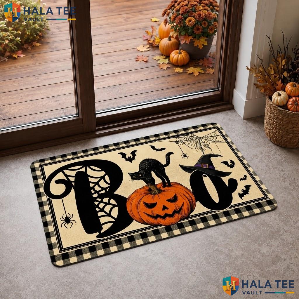 Boo Pumpkin Halloween Outdoor Doormat Bonsai Tree Welcome Rug Front Door
