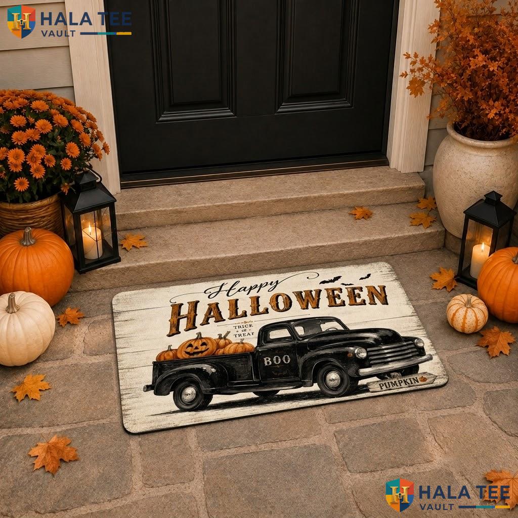Boo Pumpkin Truck Halloween Doormat Moon Bat Welcome Entryway Porch Rug