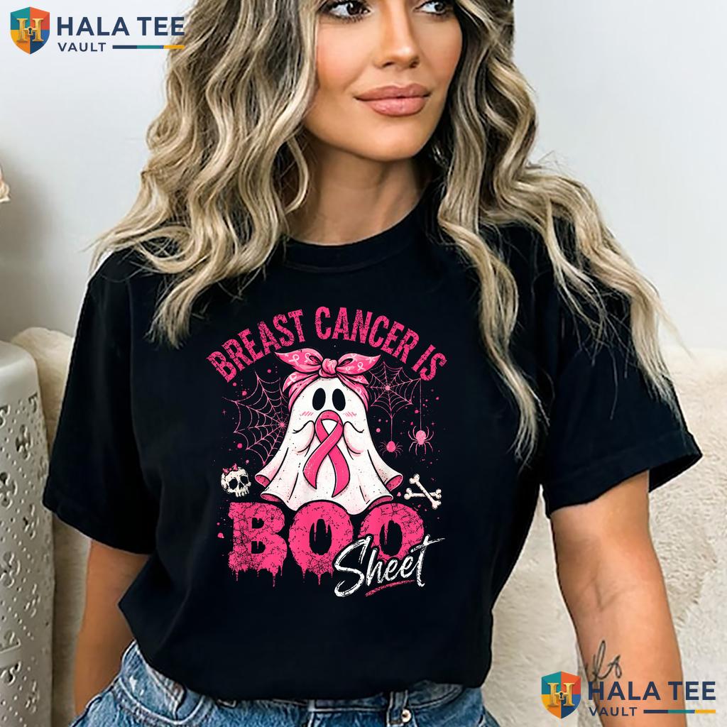 Boo Sheet Halloween Pink Shirt Breast Cancer Ribbon Ghost Apparel Adult