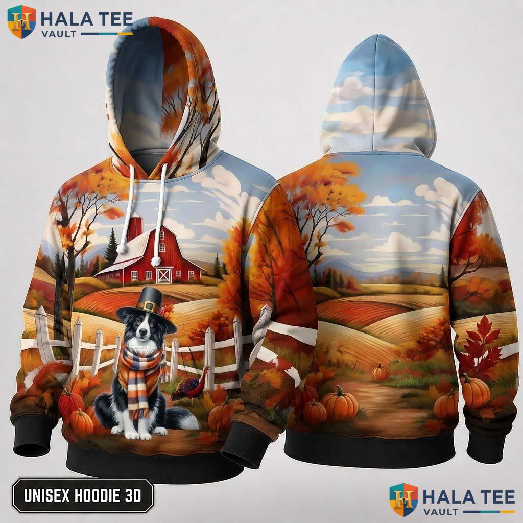 Border Collie Autumn Thanksgiving 3D Hoodie Vintage Colors Apparel