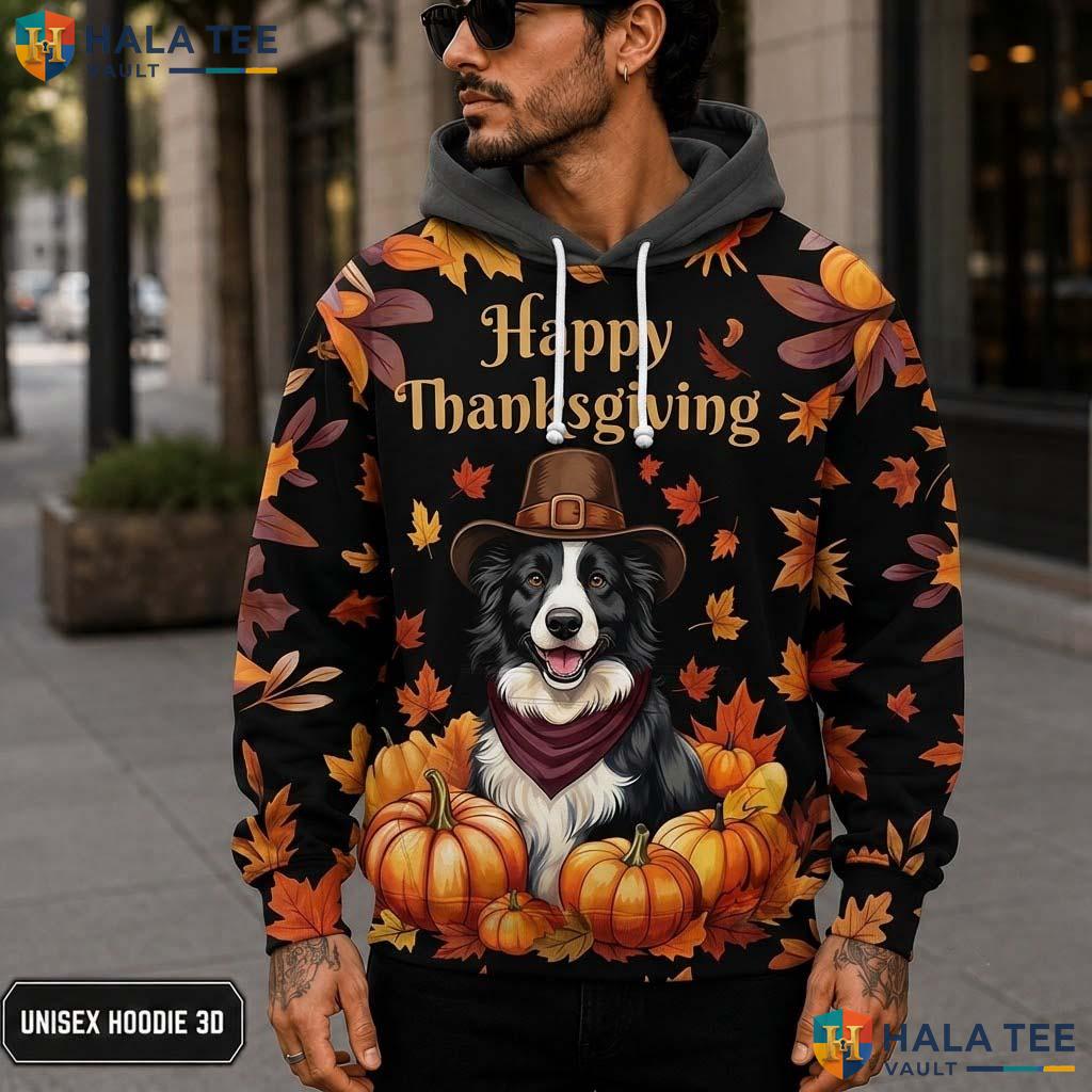 Border Collie Pumpkin Thanksgiving 3D Printed Hoodie Joyful Fall Dog Lovers