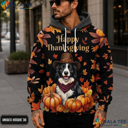Border Collie Pumpkin Thanksgiving 3D Printed Hoodie Joyful Fall Dog Lovers